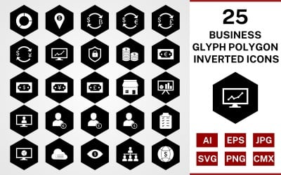 25 Business Glyph Polygon Inverted Icon Set