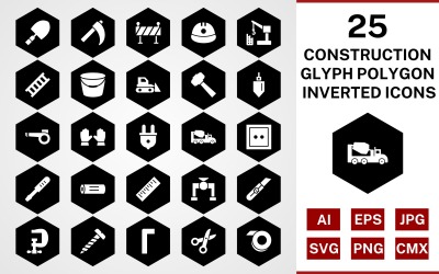 25 Construction Glyph Polygon Inverted Icon Set
