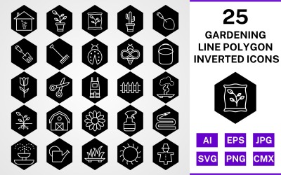25 Gardening Line Polygon Inverted Icon Set