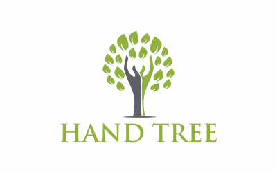 Modelo de logotipo de linha de árvore de mão