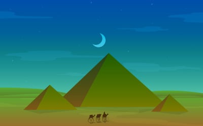 Camel Caravan Crossing Egypt Pyramid Desert - Illustration