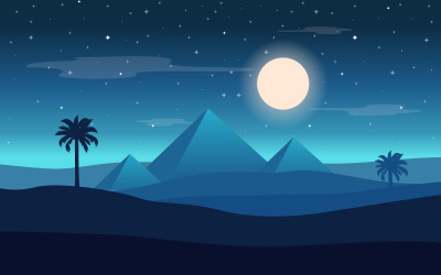 Fullmånenatt Egypten Pyramidöknen - Illustration