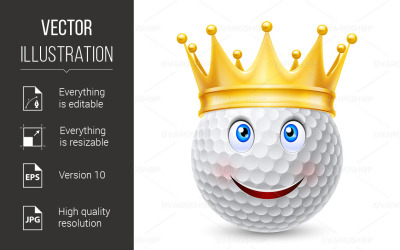 Golden Crown on  Golf Ball - Vector Image