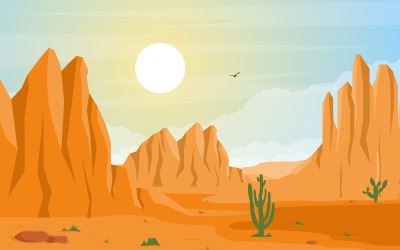 Rozległa pustynia zachodnioamerykańska z kaktusem - ilustracja