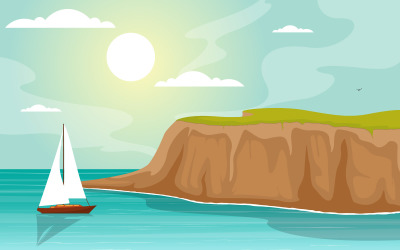 Sea Panorama Beach Coast Bay Ocean - Illustration