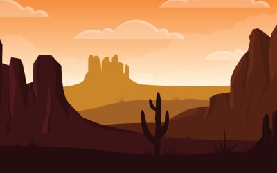 Uitgestrekte West-Amerikaanse woestijn met Cactus - illustratie