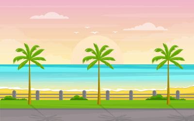 Vacation in Tropical Beach Palm Tree - Illustration