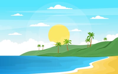 Vacation in Tropical Beach Palm Tree - Illustration