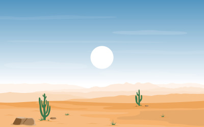 Vast Western American Desert with Cactus - Illustration