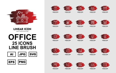 Conjunto de iconos de paquete de cepillo de línea de oficina premium 25