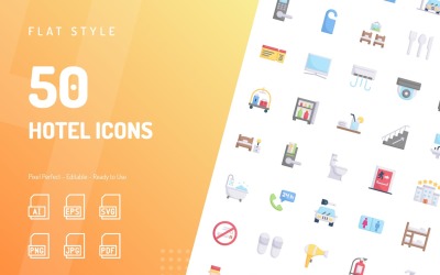 Conjunto de iconos planos de hotel