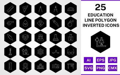 25 Education Line Polygon Inverted Icon Set