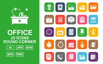 Набор иконок 25 Premium Office Round Corner Pack