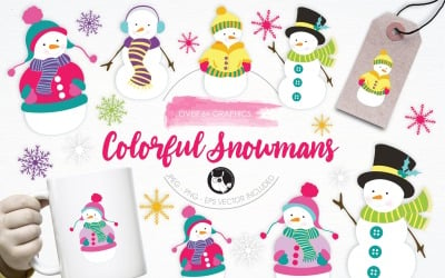 Paquete de ilustraciones coloridas de Snowmans - Imagen vectorial