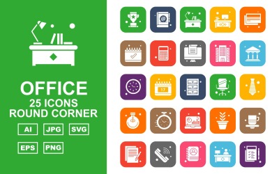 25 Premium Office Icon Set mit runden Ecken