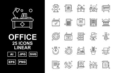 25 Premium Office Linear Pack Icon Set