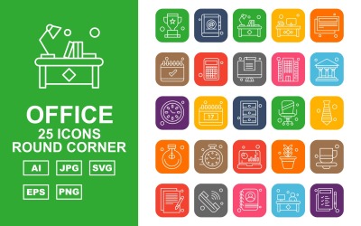 25 Premium Office Round Corner Pack Icon Set