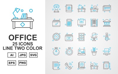 25 Set di icone Premium Office Line Two Color Pack