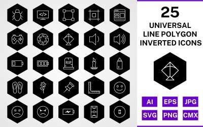 25 Universal Line Polygon Inverted Icon Set