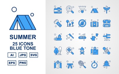 25 Premium Summer Blue Tone Icon Pack Set