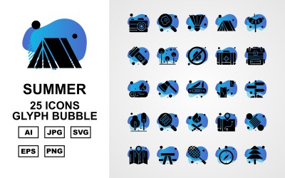 "25 Premium Summer Glyph Bubble Icon Pack" - Набір іконок №124191