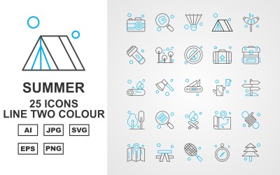 25 Premium Summer Line Zweifarben-Icon-Set