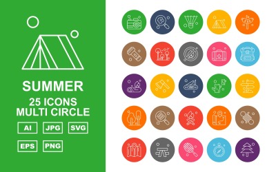 25 Premium Summer Multi Circle Icon Pack Set