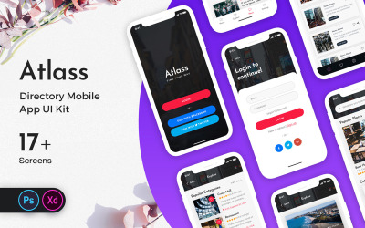 Zestaw interfejsu użytkownika aplikacji mobilnej Atlass Directory