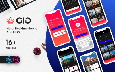 Elementos da interface do usuário do aplicativo GiG Hotel Booking Mobile