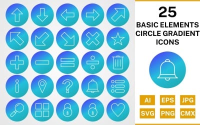 25 Basic Elements Circle Gradient Icon Set