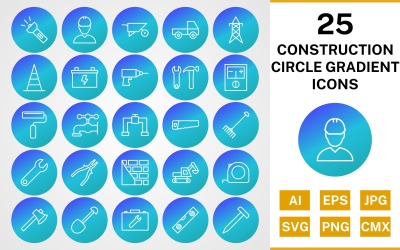 25 Conjunto de ícones de gradiente de círculo de construção