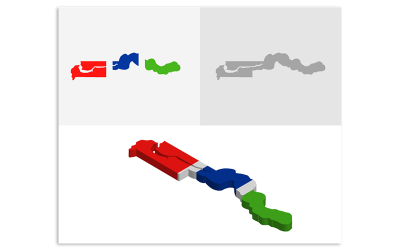 3D and Flat Gambia Map - Vector Image