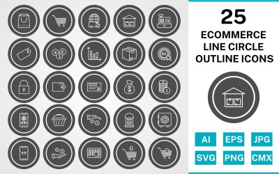 25 Ecommerce Line Circle Outline Icon Set