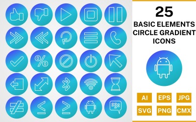 25 Temel Öğeler Çember Degrade Simge Seti