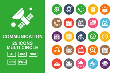 25 Conjunto de ícones do Multi Circle Pack de rede e comunicação Premium