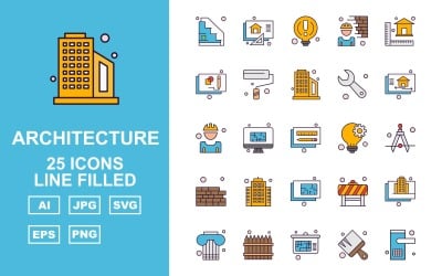 25 Premium Architecture Line Filled Pack Icon Set