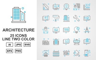 25 Premium Architecture Line İki Renkli Paket Simge Seti