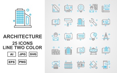 25 premium architectuurlijn twee kleurenpakket icon set