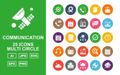 25 Premium netwerk- en communicatie Multi Circle Pack Icon Set