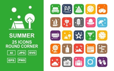 25 Premium Summer II Round Corner Icon Set