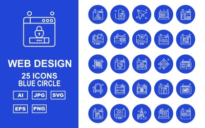 25 Premium Web Design And Development Blue Circle Pack Icon Set