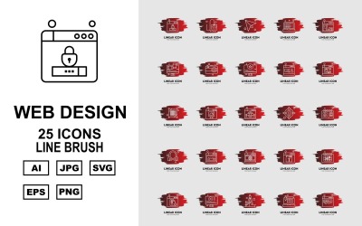 25 Premium Web Design And Development Line Brush Pack Icon Set