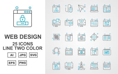 25 Premium Web Design And Development Line Two Color Pack Icon Set