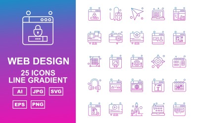 25 Premium Web Design e sviluppo Blue Line Gradient Pack Icon Set