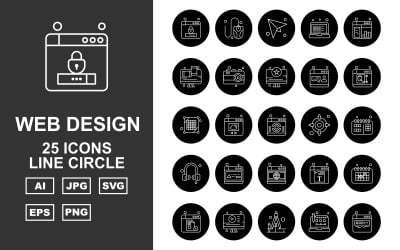 25 Premium Web Design und Development Line Circle Pack Icon Set