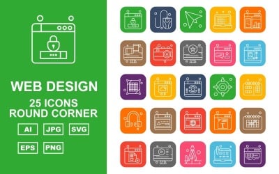 25 Premium Web Design und Entwicklung Round Corner Pack Icon Set