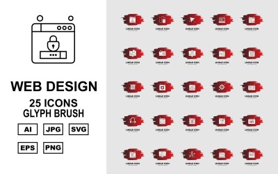 25 Premium webbdesign och utveckling Glyph Brush Pack Ikonuppsättning