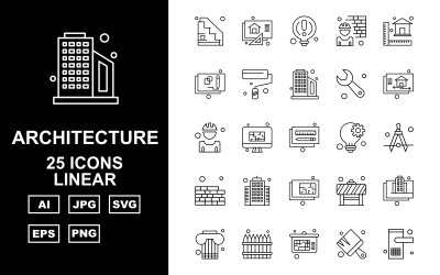 Sada ikon lineární sady 25 prémiové architektury