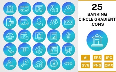 25 Banking Circle Gradient Icon Set