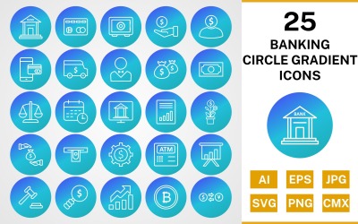 25 Banking Circle Gradient Ikonuppsättning